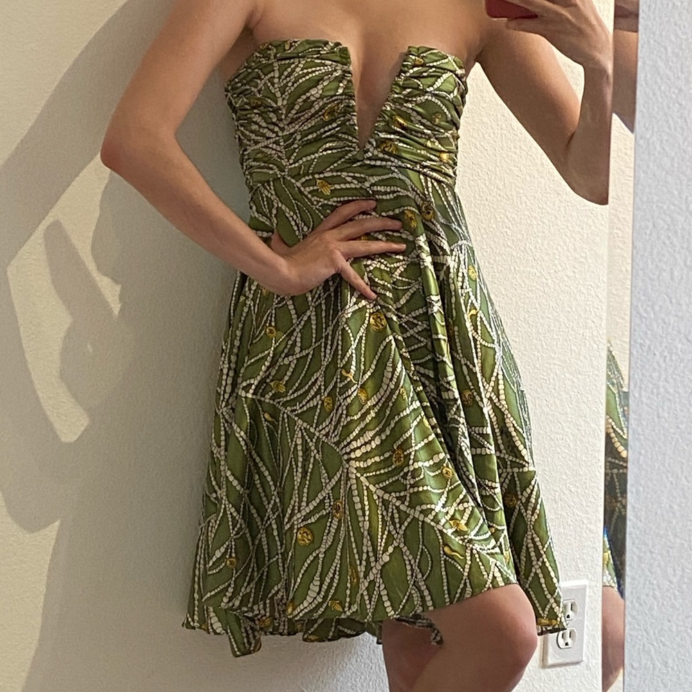 Mara Hoffman Green Strapless A Line Mini Dress XS